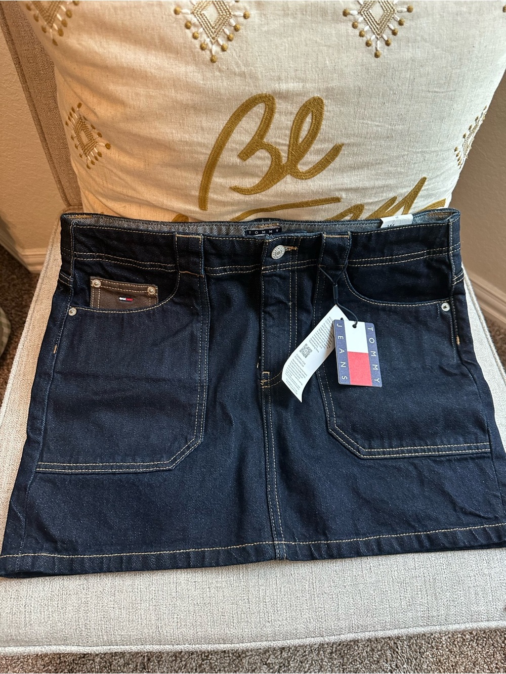 Tommy Hilfiger Dark Blue Denim Mini Skirt with Front Patch Pockets